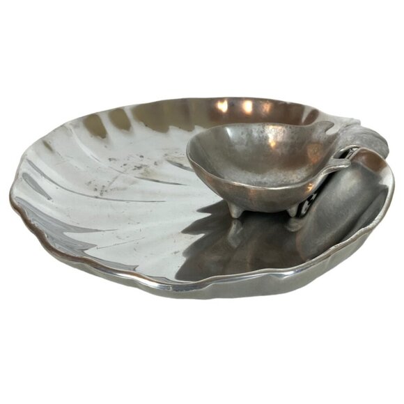 Wilton Armetale Clam Shell 2-Piece Chip & Dip Server Shiny Pewter Large - Picture 3 of 8